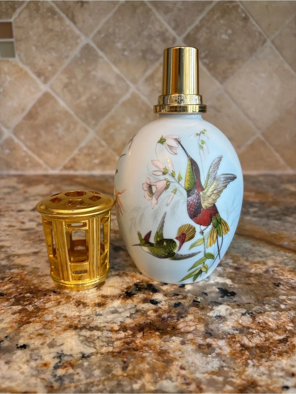 Vintage Lampe Berger Limoges Porcelain Air Purifing Lamp with Hummingbirds